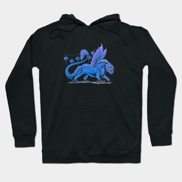 Fierce Blue Oriental Lion Dragon Hoodie by Sandra Staple